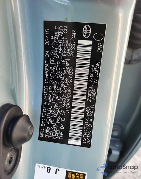 2015 Toyota Prius z USA, uszkodzony, nr VIN JTDKN3DU8F1930336